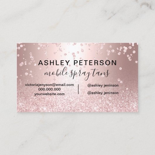 Spray tans roos glitter metallic confetti visitekaartje (Achterkant)