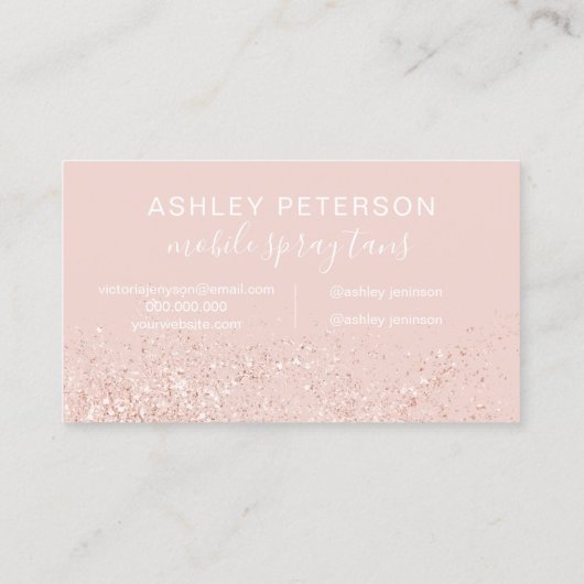 Spray tans script roos goud glitter blush roze visitekaartje (Achterkant)