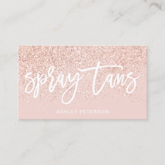 Spray tans script roos goud glitter blush roze visitekaartje (Voorkant)