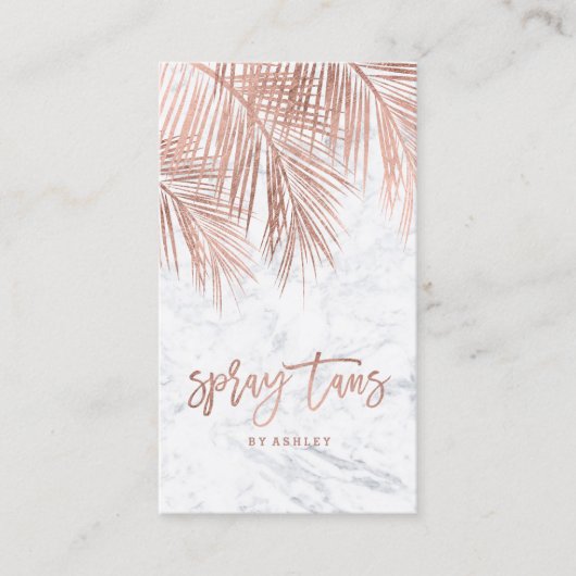 Spray tans script roos gouden palmboom blad marmer visitekaartje (Voorkant)