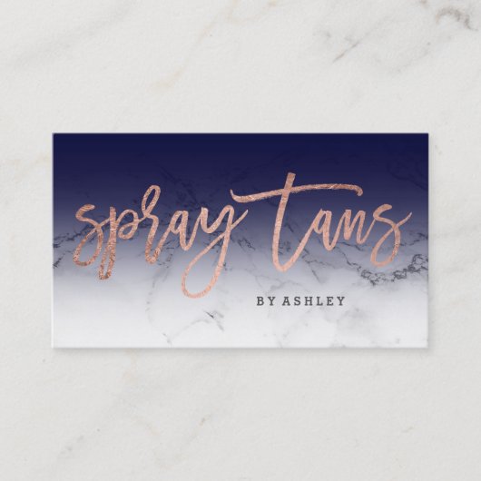 Spray tans typografie witte marmerblauw visitekaartje (Voorkant)