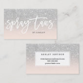 Spray tans typografie zilveren glitter zwart roze visitekaartje (Voorkant / Achterkant)