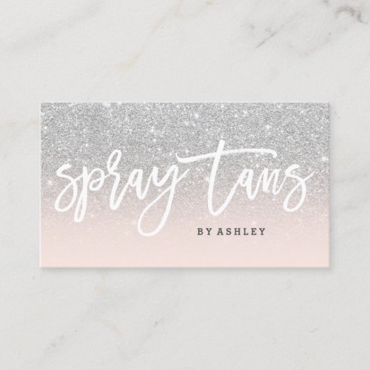 Spray tans typografie zilveren glitter zwart roze visitekaartje (Voorkant)