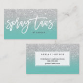Spray tans typografie zilverglitter licht blauwgro visitekaartje (Voorkant / Achterkant)