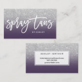 Spray tans typografie zilverglitter paars visitekaartje (Voorkant / Achterkant)