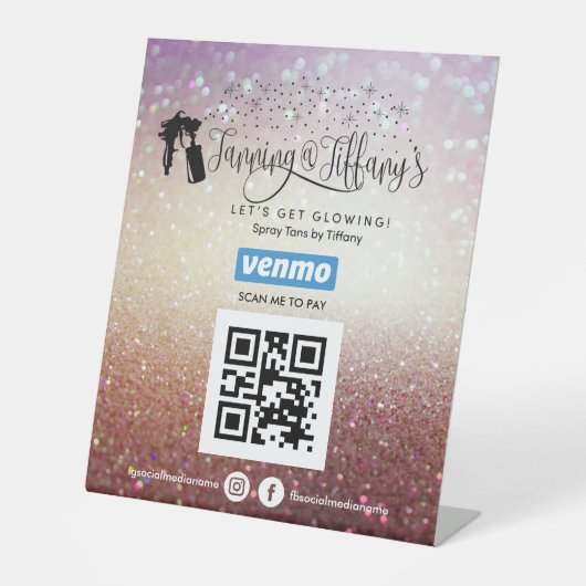 SPRAY TANS VENMO QR CODE PEDESTAL SIGN RECLAMEBORD MET VOETSTUK (Voorkant)