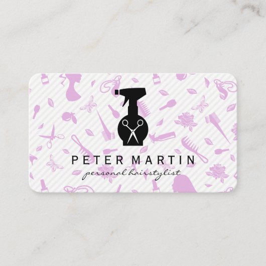 Sprayflacon en schaar | Salonpatroon Visitekaartje (Voorkant)