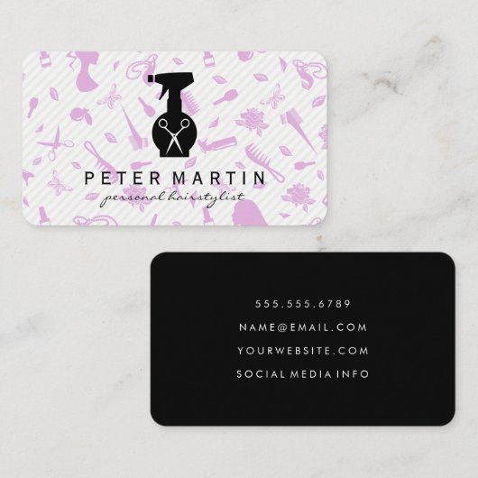 Sprayflacon en schaar | Salonpatroon Visitekaartje (Voorkant / Achterkant)