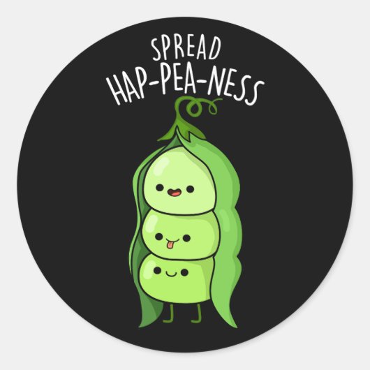 Spread Hap-pea-ness Funny Peas Pun Dark BG Ronde Sticker (Voorkant)