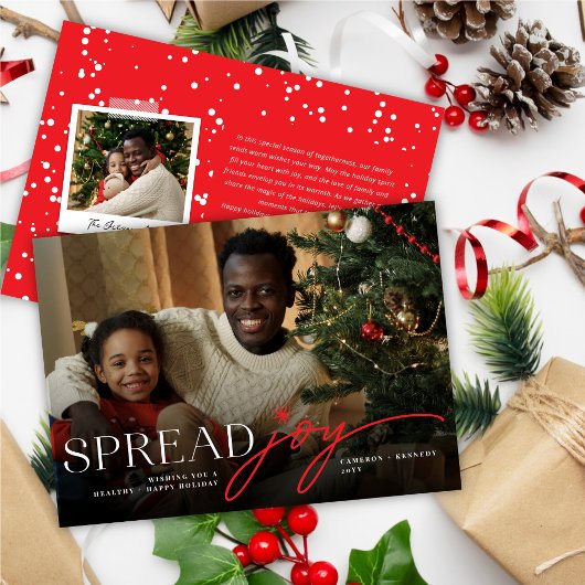 Spread Joy Classic Script Typography Moderne Photo Feestdagenkaart