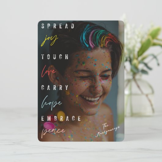 Spread Joy Love Hope Peace Typography Moderne Phot Feestdagenkaart (Staand voorkant)
