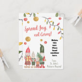 Spread Joy Not Germs Elf Hand Sanitizer Cadeaukaar Kaart (Voorkant / Achterkant in situ)