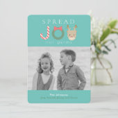 Spread JOY Reindeer Mask Blue Kerstfoto Feestdagenkaart (Staand voorkant)