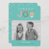 Spread JOY Reindeer Mask Blue Kerstfoto Feestdagenkaart (Voorkant / Achterkant)