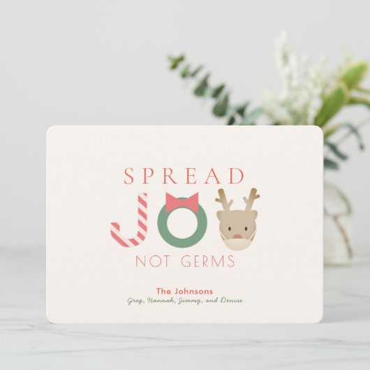 Spread JOY Reindeer Mask White Christmas Feestdagenkaart (Staand voorkant)
