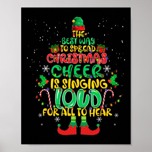 Spread kerstman zingt luide Kerstmis Elf p Poster (Voorkant)