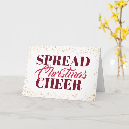 Spread Kerstmis Cheer Burgundy Red Script Kaart (Gele Bloem)
