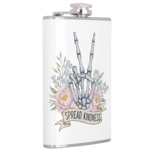"Spread Kindness" Skeleton Peace Sign – Watercolor Heupfles (Rechts)