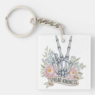 "Spread Kindness" Skeleton Peace Sign – Watercolor Sleutelhanger