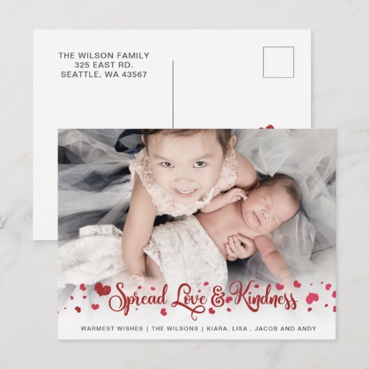 Spread Love and Kindness Cute Photo Valentijnsdag Briefkaart (Voorkant / Achterkant)