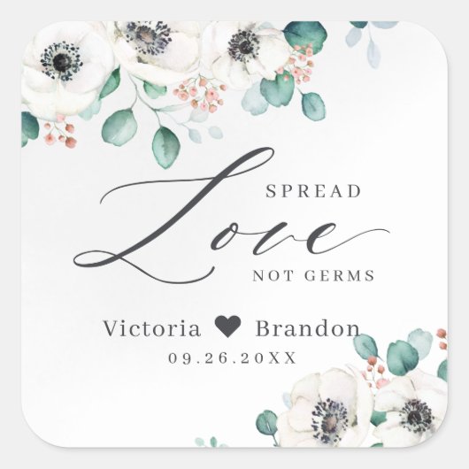 Spread Love Anemone floral blush bruiloft Vierkante Sticker (Voorkant)