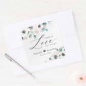 Spread Love Anemone floral blush bruiloft Vierkante Sticker (Envelop)