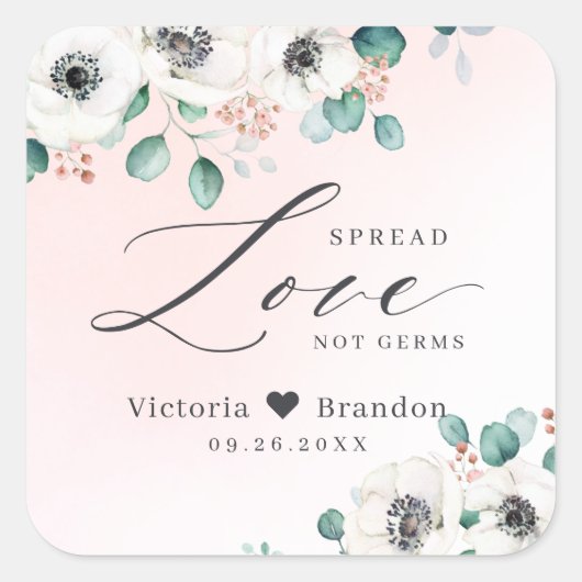 Spread Love Anemone floral blush bruiloft  Vierkante Sticker (Voorkant)