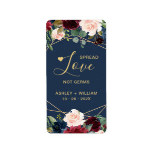 Spread Love Burgundy Navy Floral Hand Sanitizer Etiket