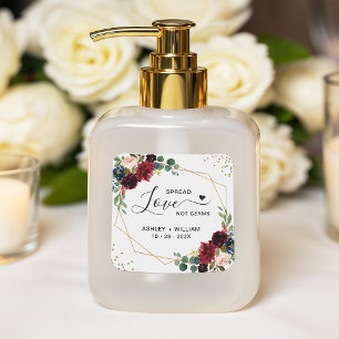 Spread Love Gold Burgundy Navy Floral Sanitizer Vierkante Sticker