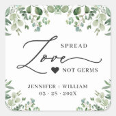 Spread Love Greenery Eucalyptus Wedding Sanitizer Vierkante Sticker (Voorkant)