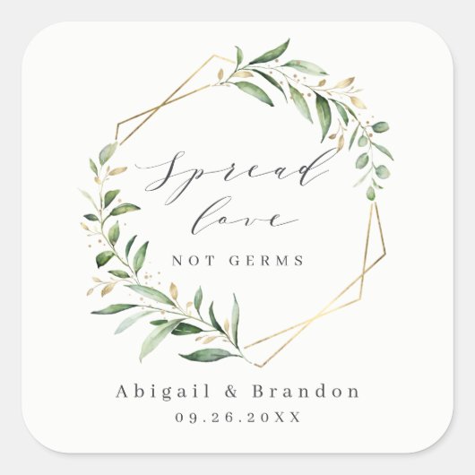 Spread Love Greenery Gold Geometric Rustic Wedding Vierkante Sticker (Voorkant)