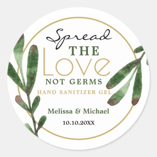 Spread Love Greenery Wedding Hand Sanitizer Favor Ronde Sticker (Voorkant)