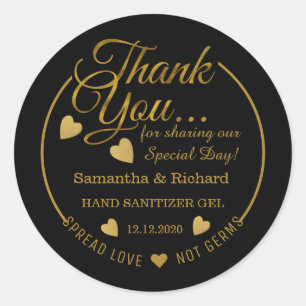 Spread Love Hand Sanitizer Black Gold Bedankt Ronde Sticker