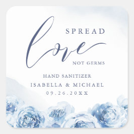 Spread Love Hand Sanitizer Blue Floral Wedding Squ Vierkante Sticker