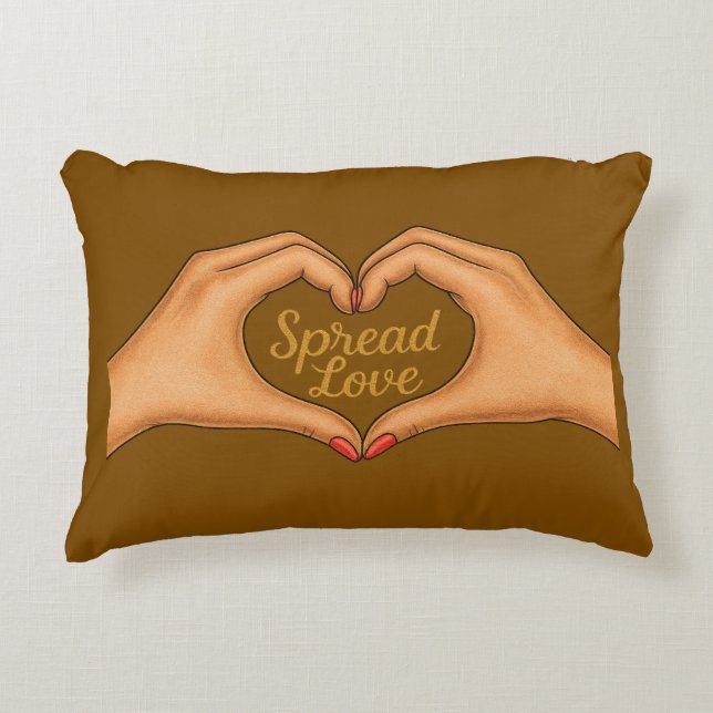 Spread Love Heart Hands Gold Quote –Throw Pillow Accent Kussen (Voorkant)