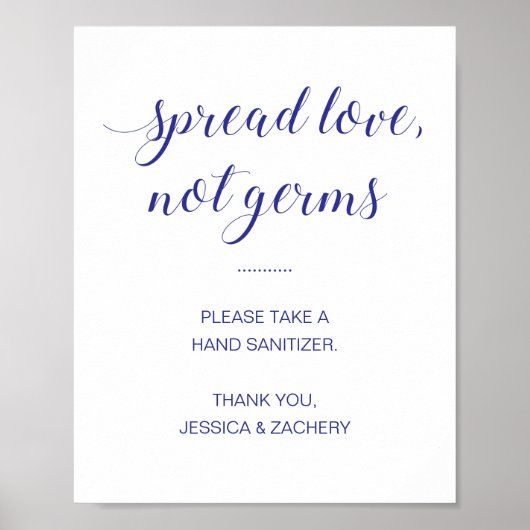 Spread Love Not Germs Blue Hand Sanitizer Wedding Poster (Voorkant)