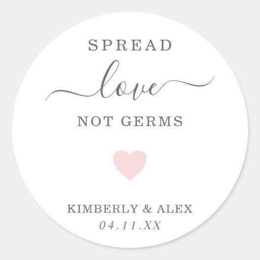 Spread Love not Germs Cute Pink Heart Wedding Ronde Sticker (Voorkant)
