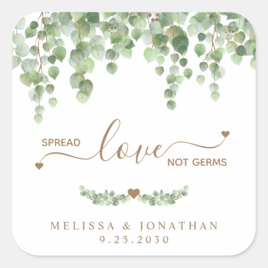 Spread Love not Germs Eucalyptus Greenery Wedding Vierkante Sticker (Voorkant)
