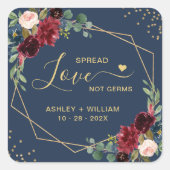 Spread Love Not Germs Gold Burgundy Navy Floral Vierkante Sticker (Voorkant)