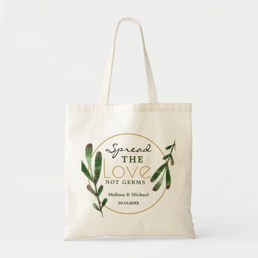 Spread Love not Germs Greenery Wedding Favor Tote Bag (Voorkant)