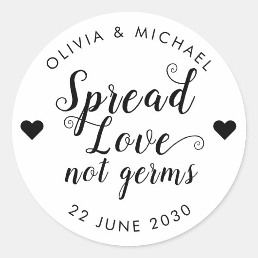 Spread Love not Germs Hand Sanitizer Wedding Favor Ronde Sticker (Voorkant)