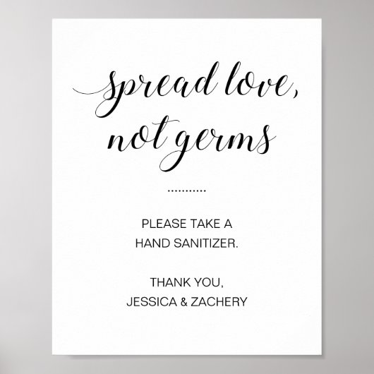 Spread Love not Germs Hand Sanitizer Wedding Poster (Voorkant)