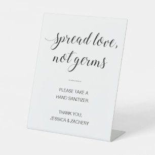 Spread Love not Germs Hand Sanitizer Wedding Reclamebord Met Voetstuk