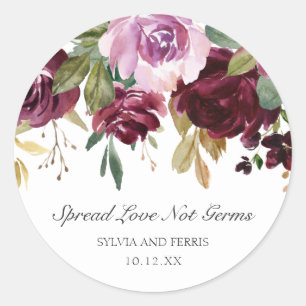 Spread Love not Germs Moody Plum Floral Wedding Ronde Sticker