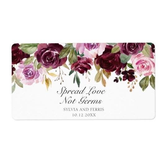 Spread Love not Germs Plum Floral Wedding Favor Etiket (Voorkant)