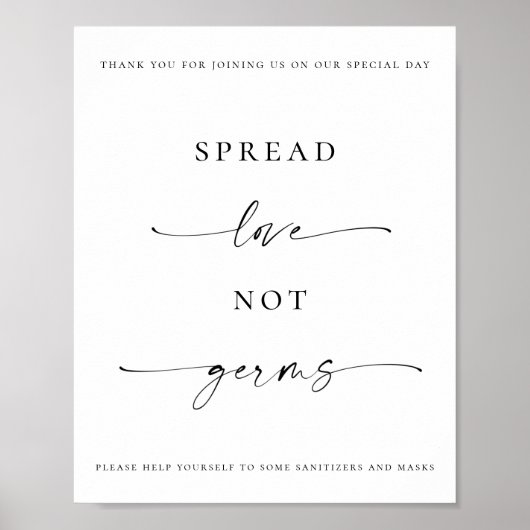 Spread Love Not Germs Sanitizer Station Wedding Poster (Voorkant)