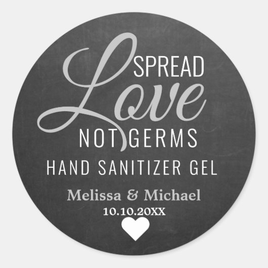 Spread Love Not Germs Sanitizer Wedding Chalkboard Ronde Sticker (Voorkant)