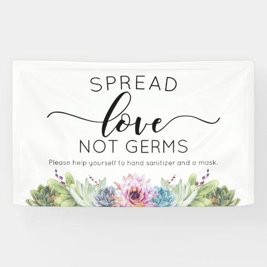 Spread Love Not Germs Succulent Waterverf Banner (Horizontaal)