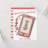 Spread Love Not Germs Valentijns Hand Sanitizer Kaart (Voorkant / Achterkant in situ)