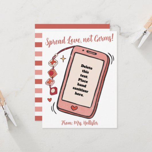 Spread Love Not Germs Valentijns Hand Sanitizer Kaart (Voorkant / Achterkant in situ)